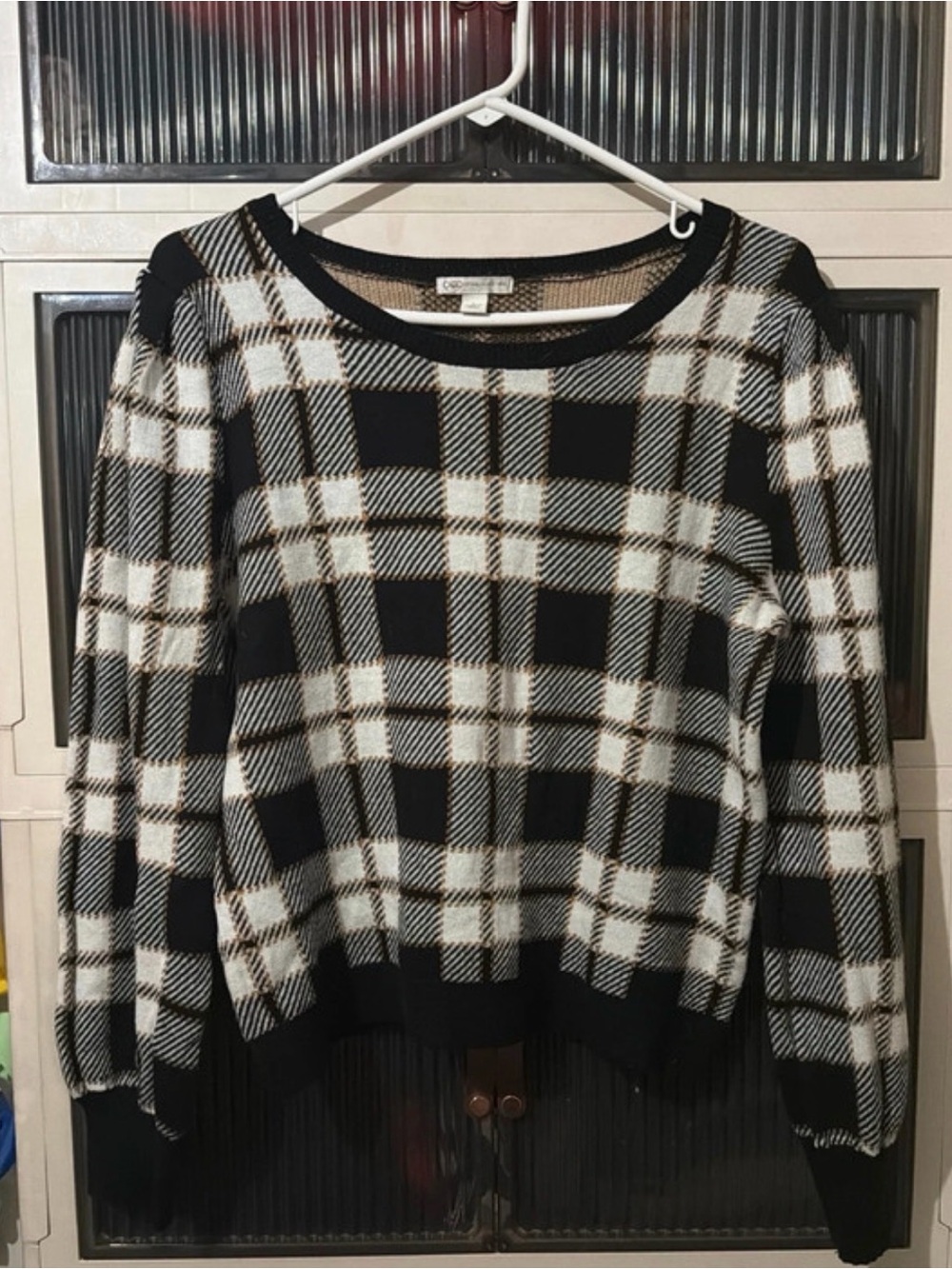 Cato Black, White & Brown Plaid Crewneck Sweater